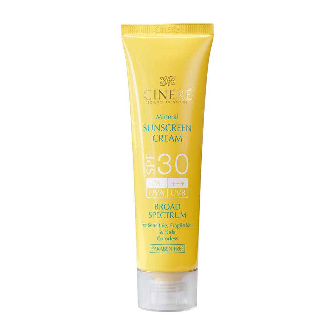 کرم ضد آفتاب SPF30+ بدون رنگ مینرال مناسب پوست حساس سینره