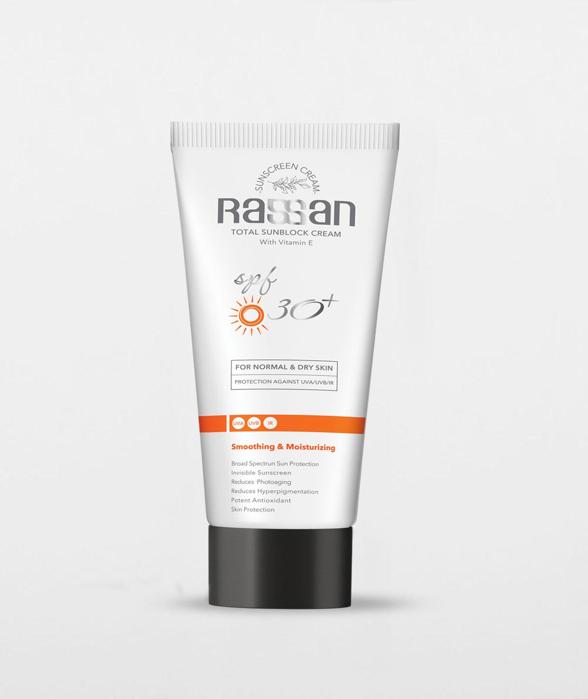 کرم ضد آفتاب بی رنگ SPF30  مناسب پوست خشک و معمولی 40 میل راسن