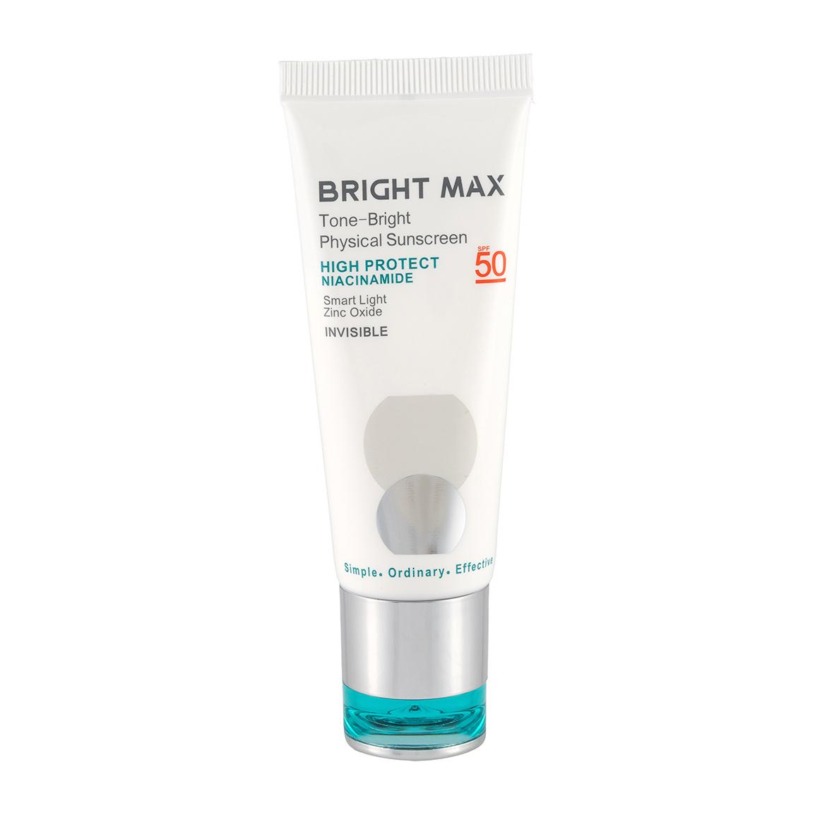 ضد آفتاب فیزیکال بی رنگ مدل Tone Bright با SPF 50 حجم 40 میلی لیتر برایت مکس