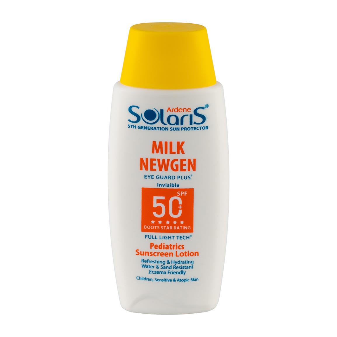 لوسیون ضد آفتاب کودک +SPF50 مدل میلک نیوژن 100 میل سولاریس آردن