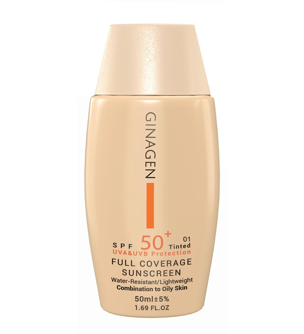 کرم ضد آفتاب رنگی مدل SPF50 مناسب پوست چرب و مختلط حجم 50 میلی لیتر ژیناژن